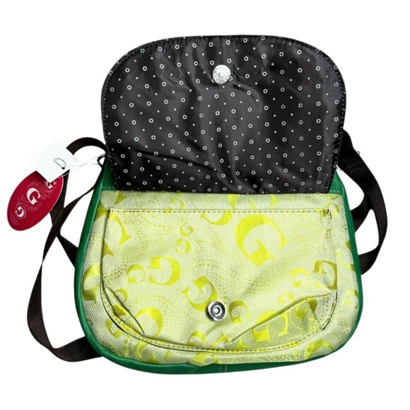 Super Brat Guess Inspired Green & Yellow Logo Shoulder Bag With Studded Details - Picture 8 of 9